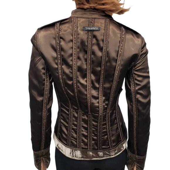 Elie Tahari Tweed Blazer Jacket w Velvet Collar Reversible Wool Blend XS/S Brown - Picture 11 of 13